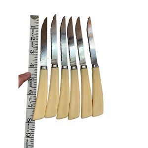 Quikut Kitchen Knives (Set of 6) Steak Ivory/Cream Handle 4" Blade Vintage READ